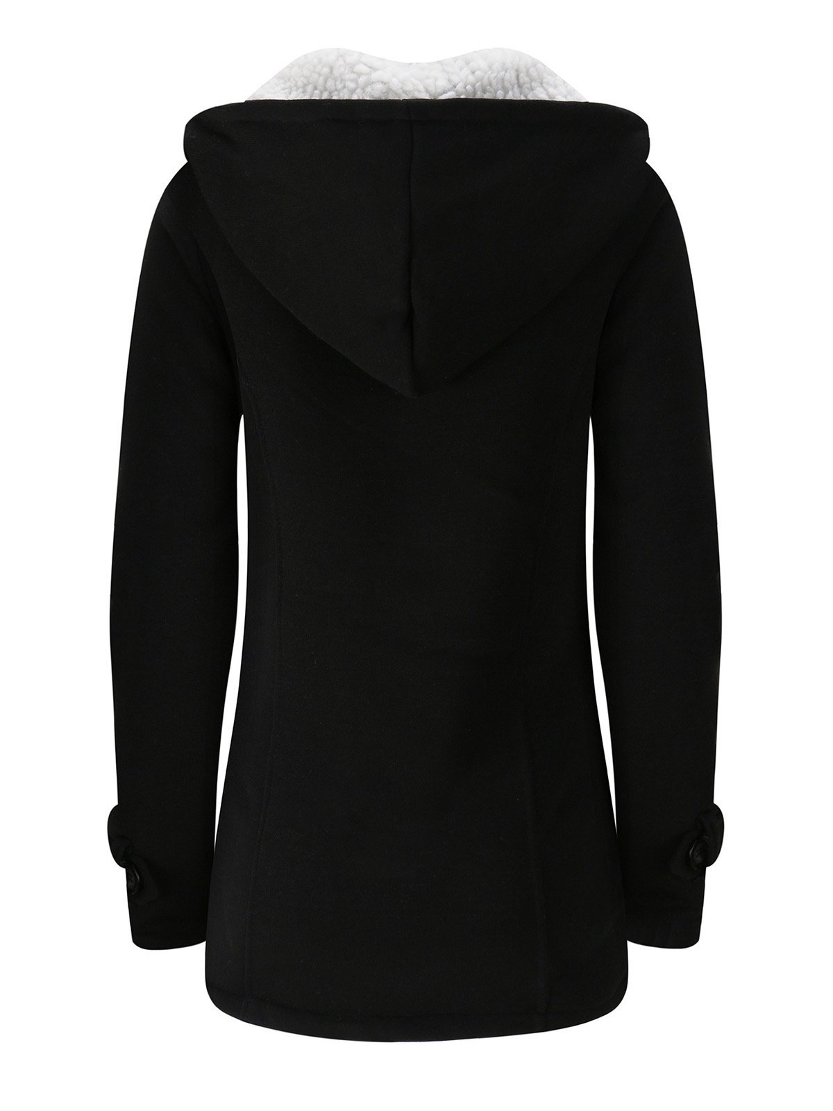 zolucky Women Horn Button Coton Fleece Hooded Duffle Coat
